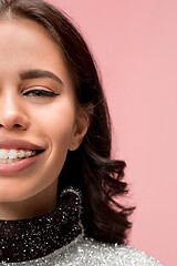 Image showing Beautiful young woman with teeth braces