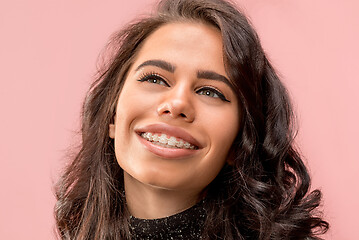 Image showing Beautiful young woman with teeth braces