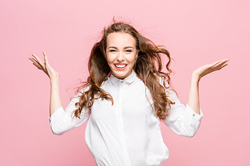 Image showing The young woman\'s portrait with happy emotions