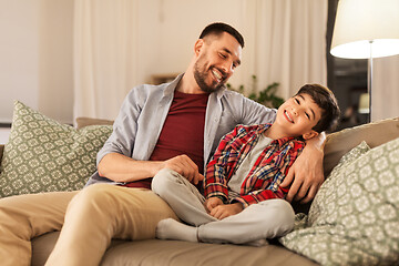 Image showing portrait of happy father and little son at home