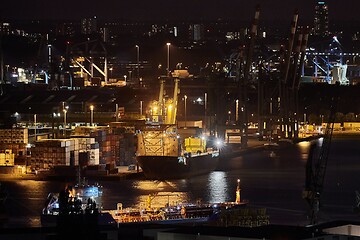 Image showing Container Port in Rotterdam at night