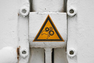 Image showing Warning sign on heavy machinery