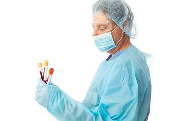 Image showing Nurse in hospital holding blood collection tubes