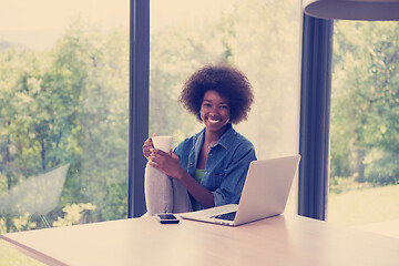 Image showing African American woman in the living room