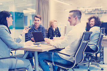 Image showing Startup Business Team At A Meeting at modern office building