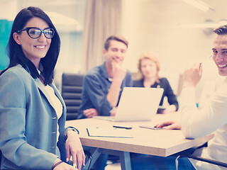 Image showing Startup Business Team At A Meeting at modern office building