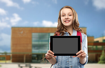 Image showing student girl with tablet computer over school