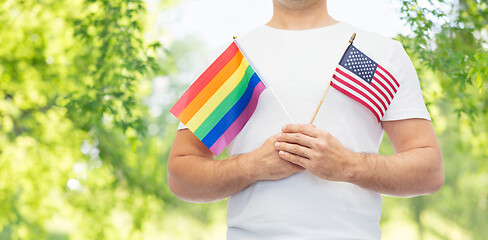 Image showing man with gay pride rainbow flag and wristband