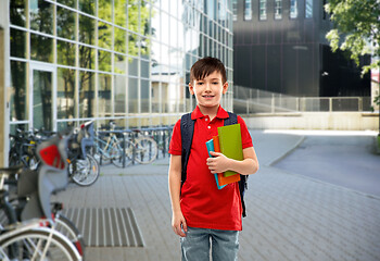 Image showing smiling student boy with books and school bag