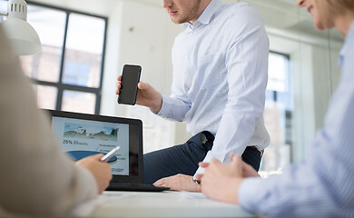 Image showing business team with smartphone working at office