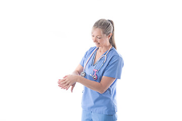 Image showing Nurse demonstrating how to wash hands effectively