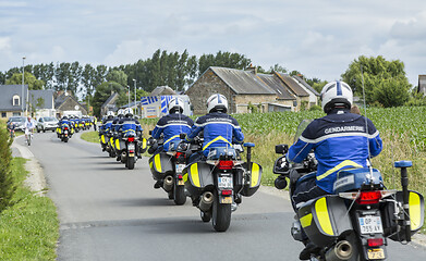 Image showing Row of French Policemen on Bikes - Tour de France 2016