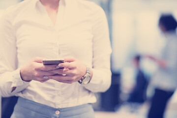 Image showing Elegant Woman Using Mobile Phone in startup office building