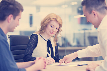 Image showing Startup Business Team At A Meeting at modern office building