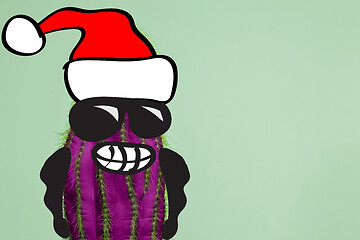 Image showing Cactus hipster man with santa hat. Tropical Christmas concept. Minimal fun art