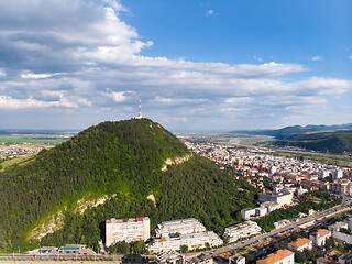 Image showing Aerial panorama of a mountain town