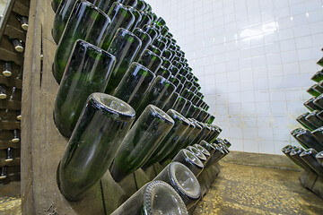 Image showing Fermenting wine bottles in winery