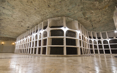 Image showing Underground winery, bottles in cellars