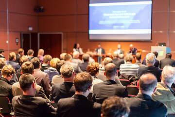 Image showing Round table discussion at business conference event.