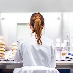 Image showing Female scientist working in corona virus vaccine development laboratory research facility.