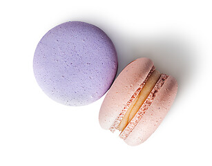 Image showing Two macaroon purple beige top view