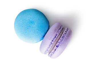 Image showing Two macaroon blue purple top view