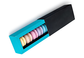 Image showing Macaroons in gift box top view