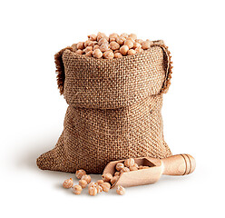 Image showing Sack with dry chickpeas and scoop