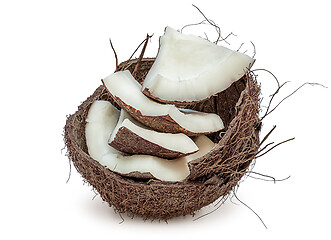Image showing Closeup coconut pulp in shell