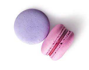 Image showing Two macaroon purple pink top view