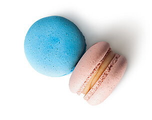 Image showing Two macaroon blue beige top view