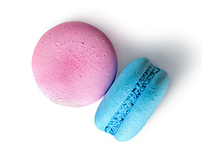 Image showing Two macaroon pink blue top view