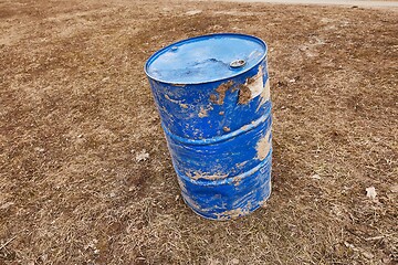 Image showing Dirty Blue Oil Barrel