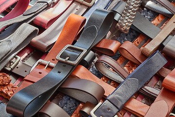 Image showing Leather belts at a market