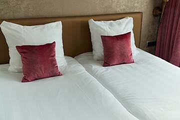 Image showing Hotel bed closeup