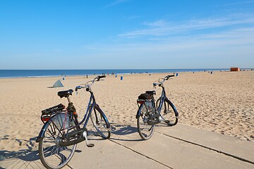 Image showing Bicycles on the beach in the Netherlands