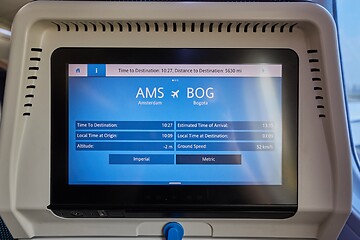 Image showing Plane infotainment lcd screen with flight information