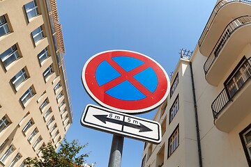 Image showing No stopping traffic sign in a city street