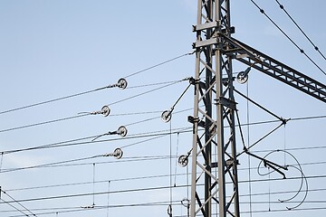 Image showing Overhead cables of a railroad