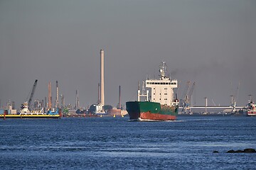 Image showing Industrial ship leaving Rotterdam