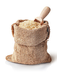 Image showing White rice and scoop in sack