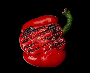 Image showing Grilled red pepper on black background