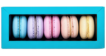 Image showing Multicolored macaroon in box top view