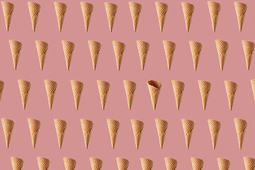 Image showing Horizontal pattern with flying waffle cones for ice cream or gelato.