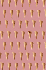 Image showing Flying crunchy waffle cones pattern for making sweet ice cream.