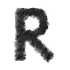 Image showing Letter R made from black clouds on a white background.