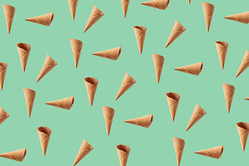 Image showing Flying pattern from crispy waffle cones for ice cream or gelato.