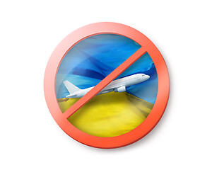 Image showing Prohibition sign with crossed out plane on the Ukrainian flag.