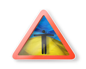 Image showing Warning sign with man\'s figure on the Ukrainian flag.