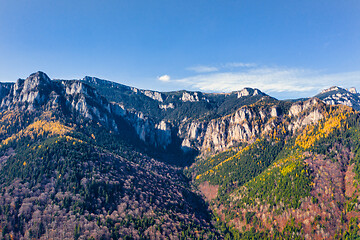 Image showing Aerial view of rocky mountain in autumn